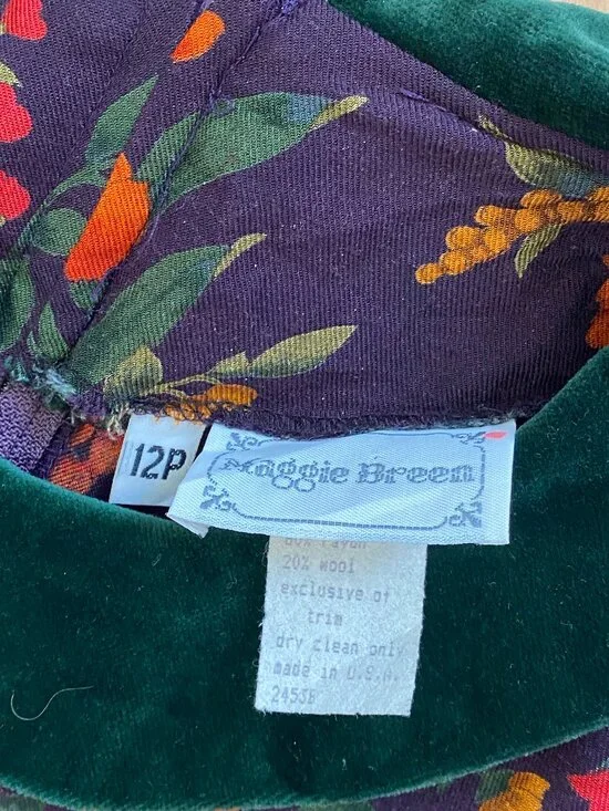 Vintage wool blend midi dress with velvet trim. S - M - Picture 5 of 7